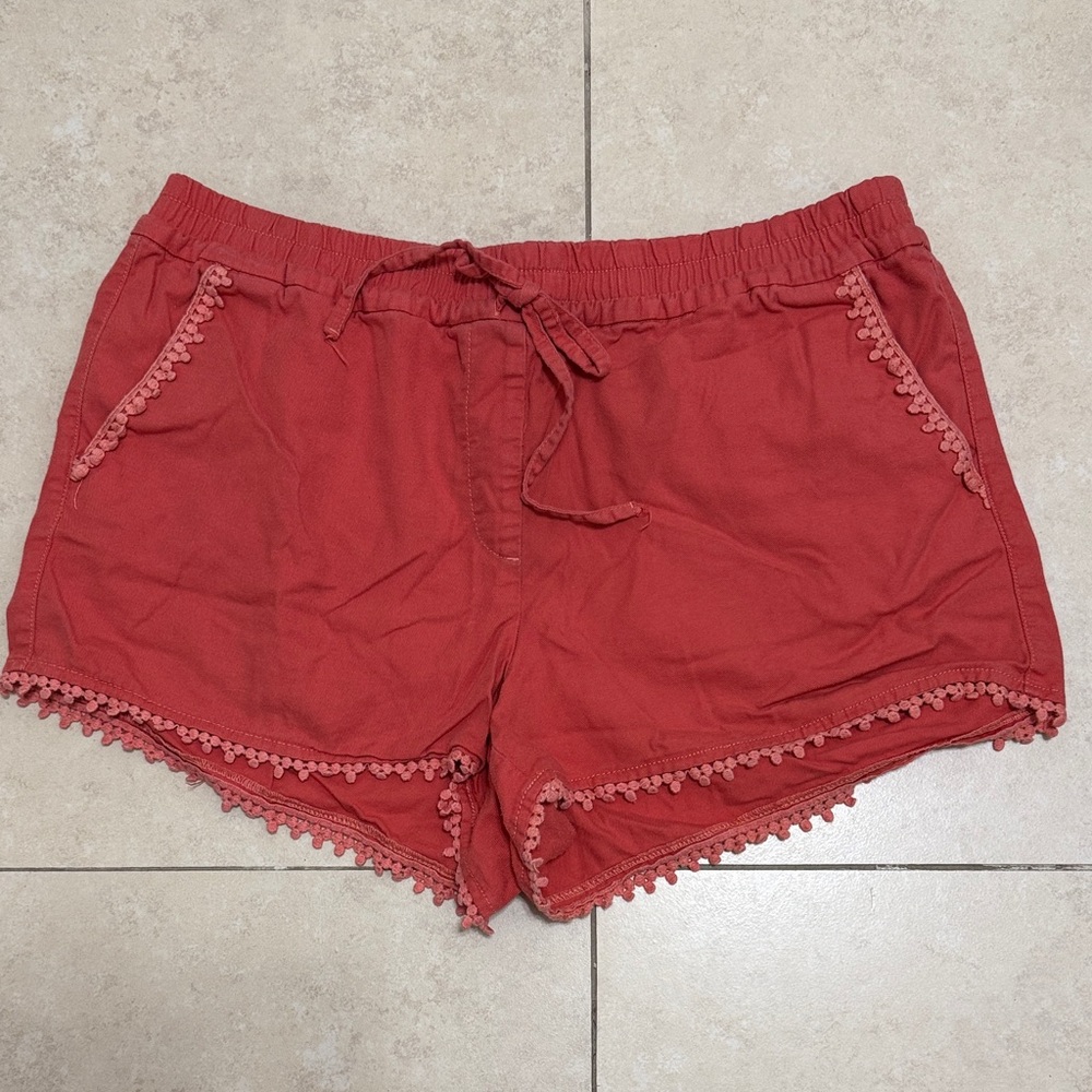 Women's coral Lace Trim Shorts Adjustable Waist